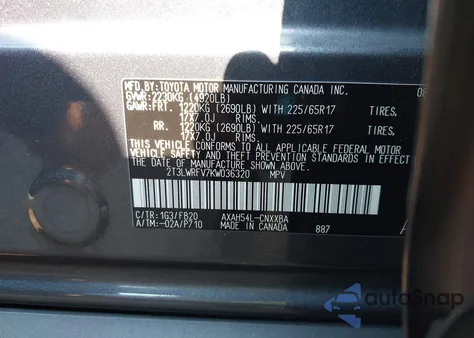 2019 Toyota Rav4 Le from USA, damaged, VIN 2T3LWRFV7KW036320